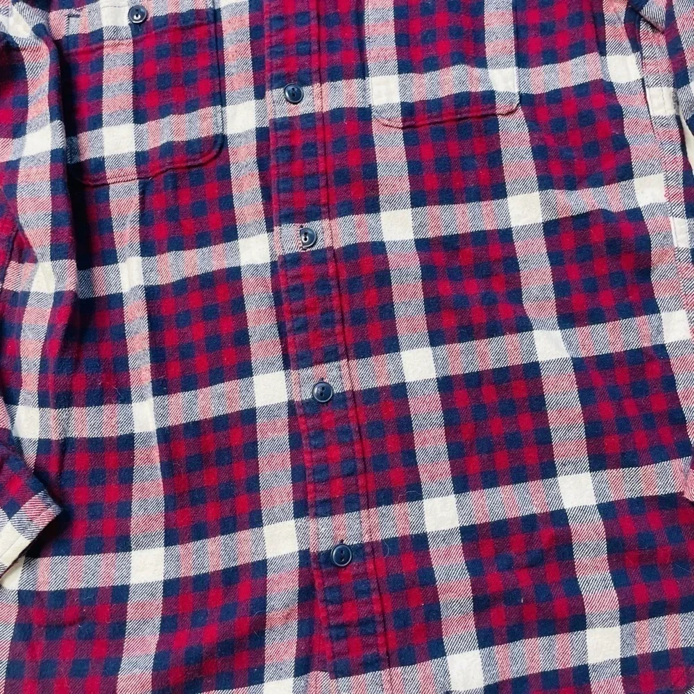 Gap Kids Blue Maroon Plaid Flannel Hooded Long Sleeve Button Up Shirt Size XXL